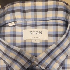 Men's Eton Size 43 or 17 Blue Checked Sports Dress Shirt